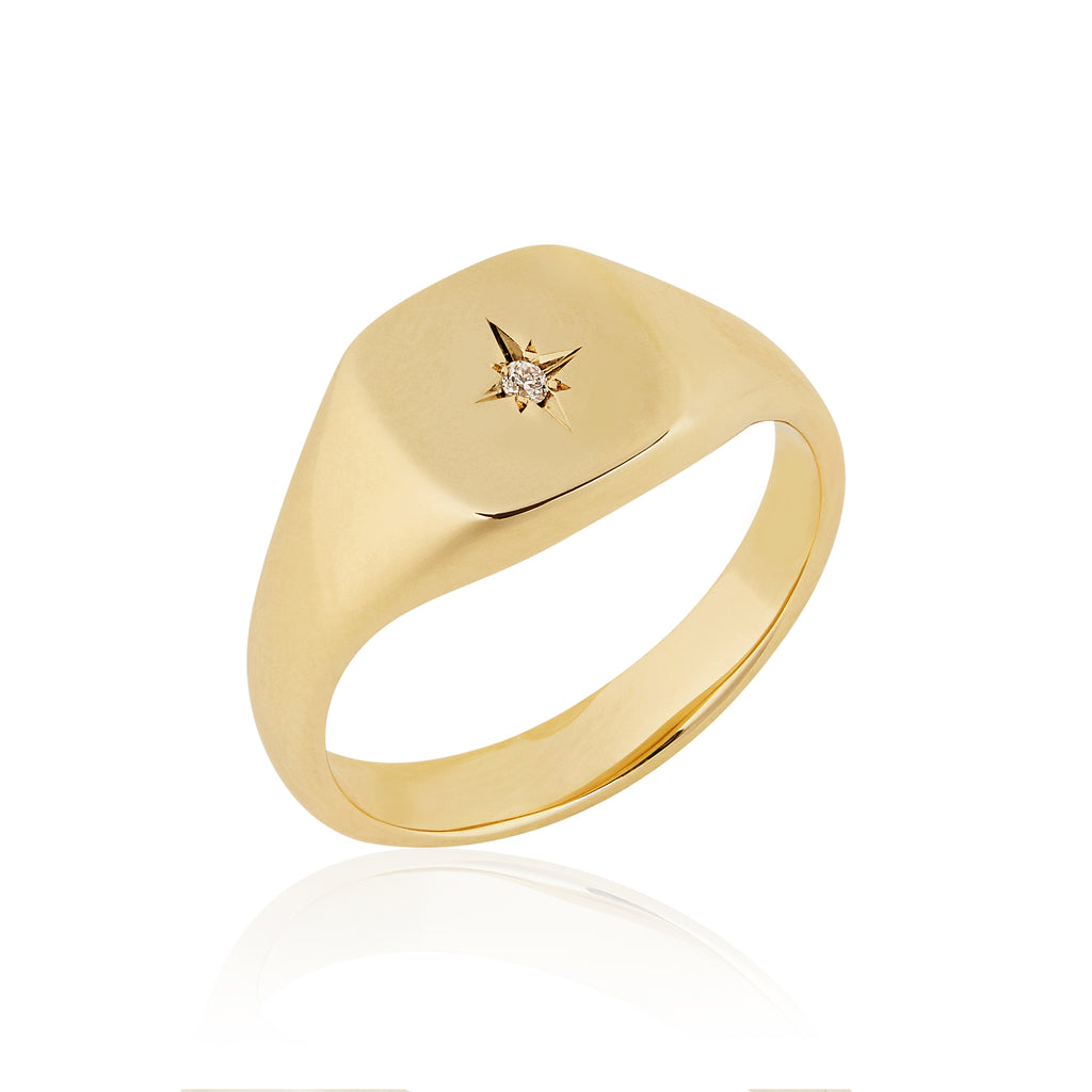 Vega Star Signet Ring 9ct,9k Gold sacred geometeric Ring Halo