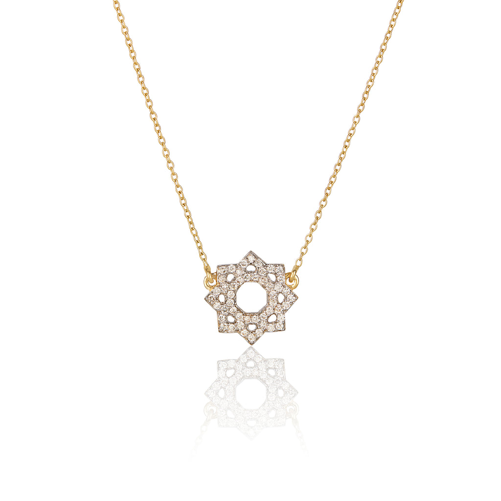 Soul Star Necklace 9ct,9k Gold sacred geometeric pendant and chain Halo