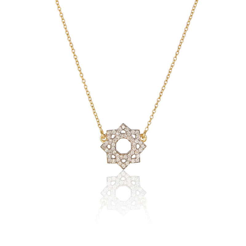 Soul Star Necklace 9ct,9k Gold sacred geometeric pendant and chain Halo