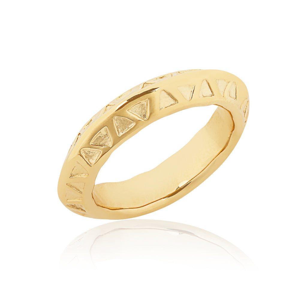 Lyra Ring 18ct,18k Gold space age triangle design sacred ring hALO