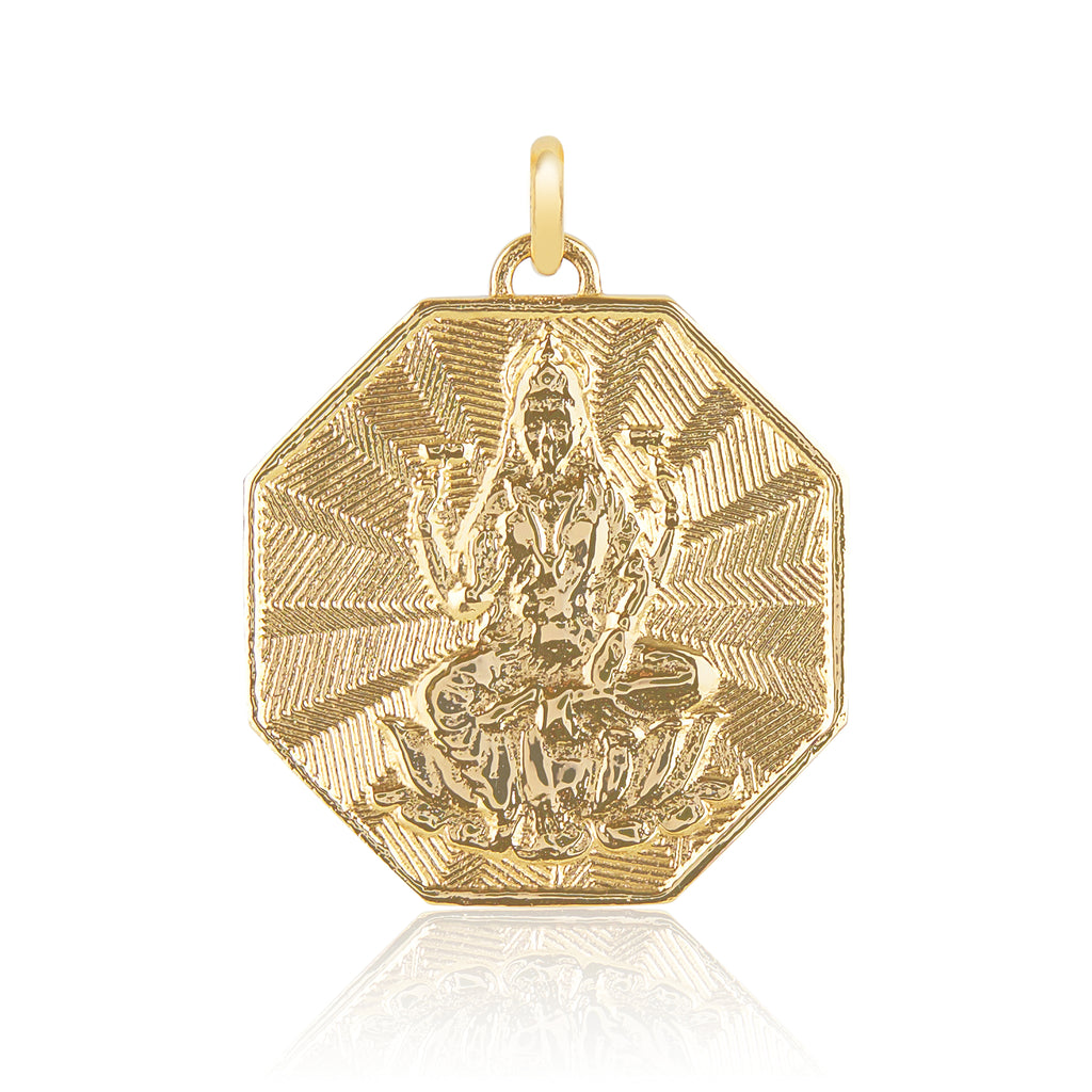 Lakshmi 9ct,9k,18k,18ct gold plated silver and sterling silver Octagonal sacred geometeric pendant HAlo