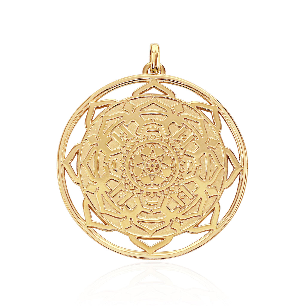 Lotus 18ct 18k Gold and sterling sliver Mandala sacred geometric patterns Pendant hALO