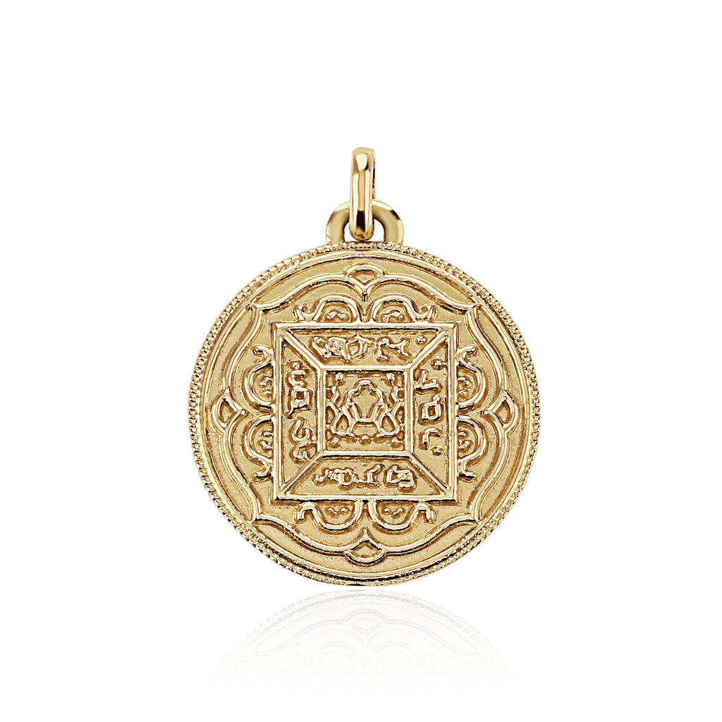 Midas Coin 9ct,9k Yellow Gold, 18ct,18k Gold Lucky sacred geometeric  pendant halo