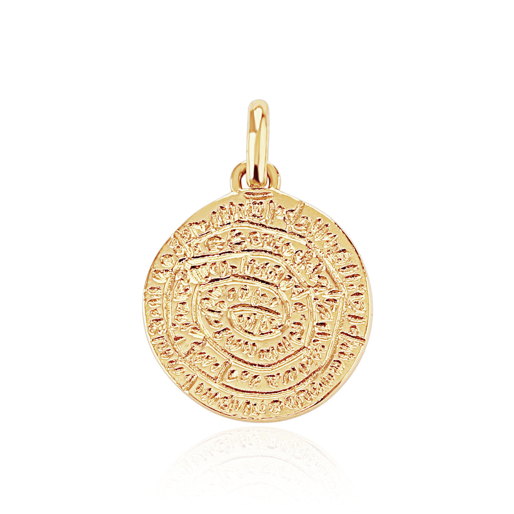 Phaistos Disc 9ct,9k Gold Double sided coded sacred pendant  Halo